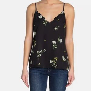 Socialite Women's Scalloped V-Neck Camisol In Black Blue Yellow Flowers NWOT